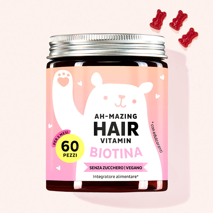 Una confezione di Vitamine Ah-mazing Hair Vitamins con biotina da Bears with Benefits per capelli forti e belli