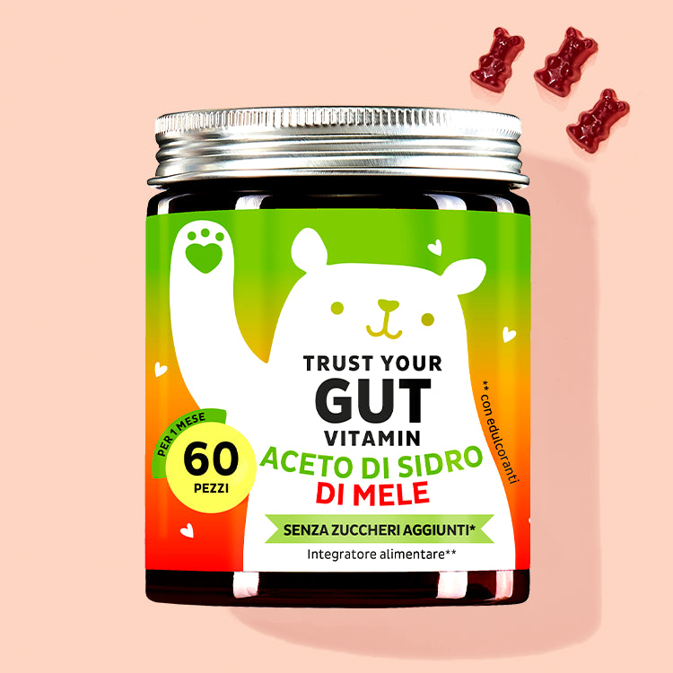 Una confezione di Vitamine Trust Your Gut con aceto di sidro da Bears with Benefits per il benessere intestinale