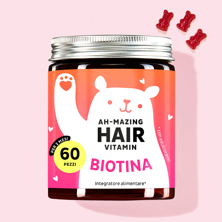 Una confezione di Vitamine Ah-mazing Hair Vitamins con biotina da Bears with Benefits per capelli forti e belli