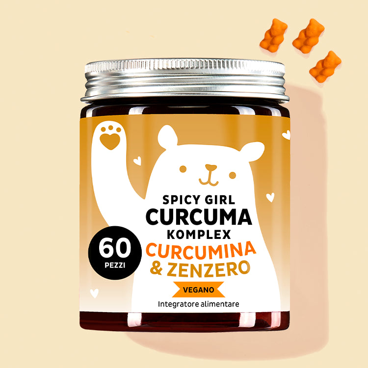 Una confezione delle vitamine Spicy Girl con estratto di curcuma e zenzero da Bears with Benefits come toccasana per il sistema immunitario e il corpo.