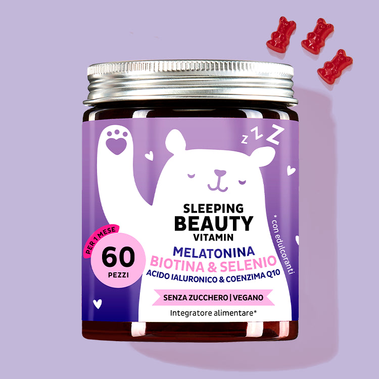 Integratore Sleeping Beauty con melatonina, biotina e selenio per il riposo e la bellezza da Bears with Benefits.