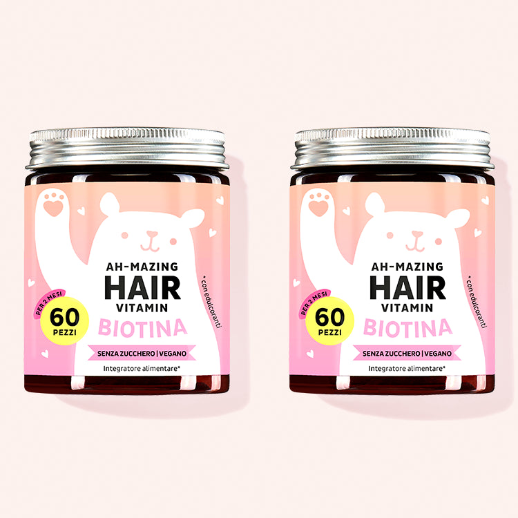 Due confezioni di Ah mazing Hair con biotina per un trattamento di 4 mesi. Da Bears with Benefits