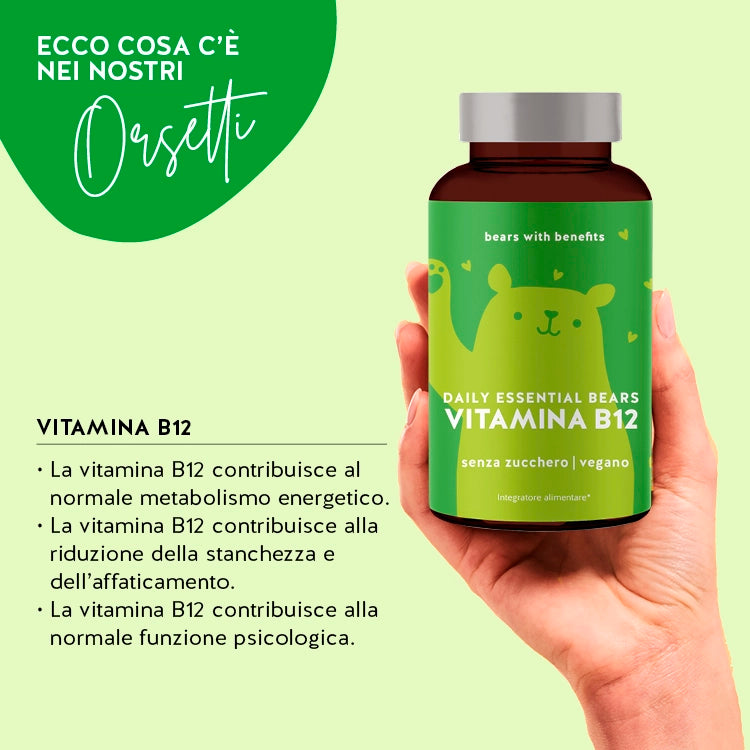 Questa immagine mostra gli effetti degli Orsetti Daily Essential Bears con vitamina B12 di Bears with Benefits.