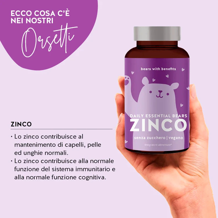 Questa immagine mostra gli effetti degli Orsetti Daily Essential Bears con zinco di Bears with Benefits.